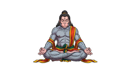 Naklejka premium Hanuman meditating in lotus pose, Hindu deity, monkey god, spiritual practice