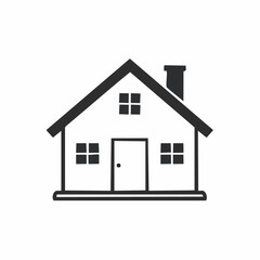 Fototapeta premium A simple icon of a house with a chimney and windows stands alone