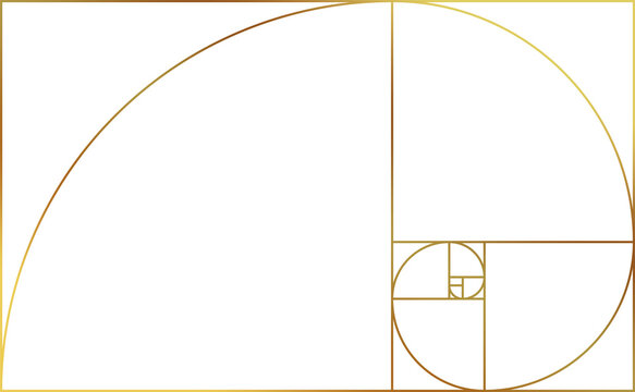 Golden ratio spiral and grid isolated on transparent background, PNG, luxury gold line