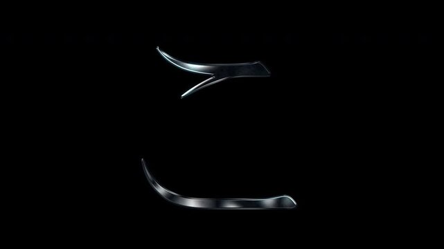 Silver metallic Japanese Hiragana "こ". Alpha channel. Serif font. seamless loop video