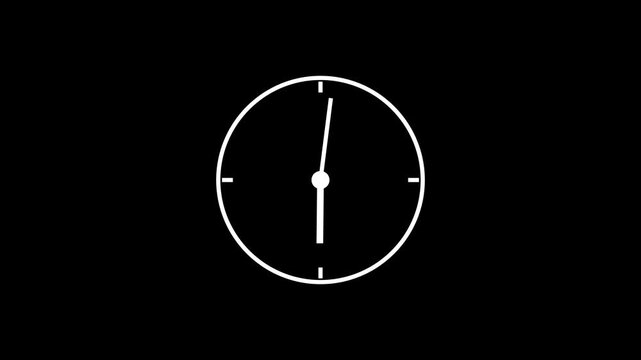 white color clock icon animation on black background. analog clock timer circle animated.