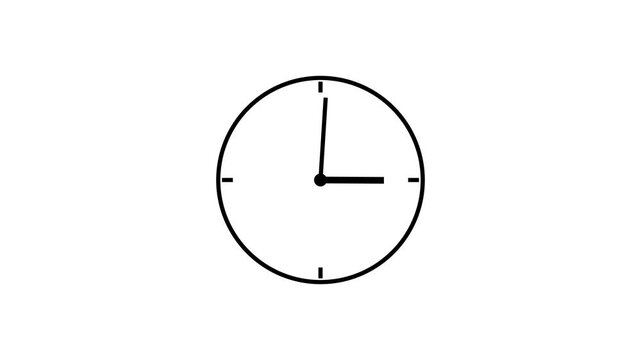 Black color clock icon animation on white background. analog clock timer circle animated.