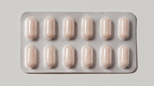 ピルのパッケージが整然と並んでいる状態。医療や健康関連の素材として活用可能な画像。