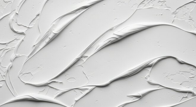 Thick white paint strokes create a textured abstract background.