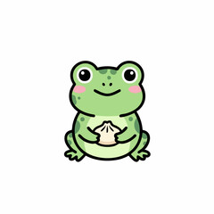 Fototapeta premium Adorable Frog Holding Dumpling - A Whimsical Cartoon Illustration.