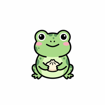 Adorable Frog Holding Dumpling - A Whimsical Cartoon Illustration.