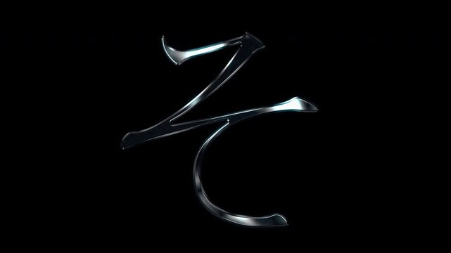 Silver metallic Japanese Hiragana "そ". Alpha channel. Serif font. seamless loop video