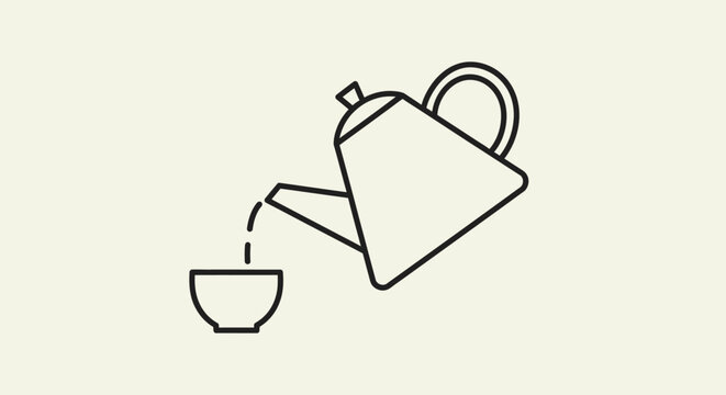 Minimalist Icon: Tea Pouring from Kettle into Cup, Simple Outline Graphic