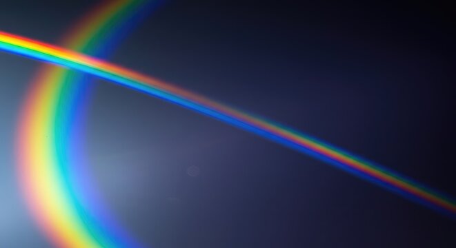 Dynamic iridescent texture of refracted light creating a vibrant rainbow spectrum and futuristic geometric color pattern, shape, graphic, spectrum