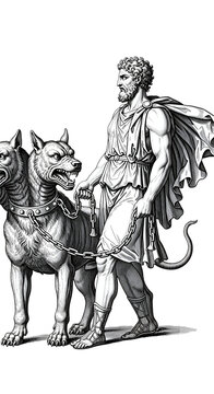 Ancient Greek Mythology Hercules Walking Cerberus Transparent Background Illustration