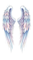 Fototapeta premium Angel Wings Watercolor Illustration Soft Pastel Colors Isolated Transparent Background