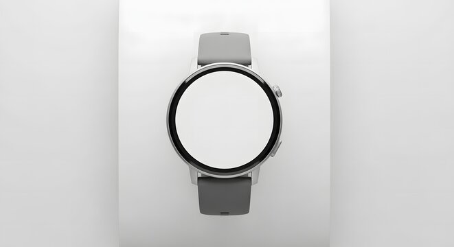 A modern smartwatch with a round white display and a grey strap, presented against a clean white background.
