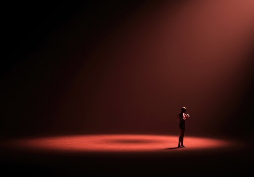 Mysterious glowing light source creating subtle diffusion and deep shadows in a dark conceptual space, infinite, atmospheric, essence