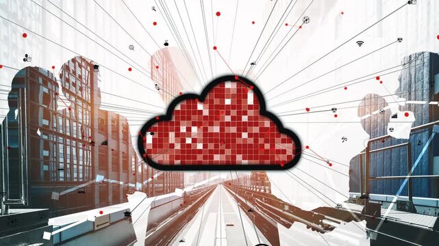 This image depicts a creative representation of cloud technology, featuring data flow in an urban setting, illustrating the concept of connectivity and modern innovation. Xenic