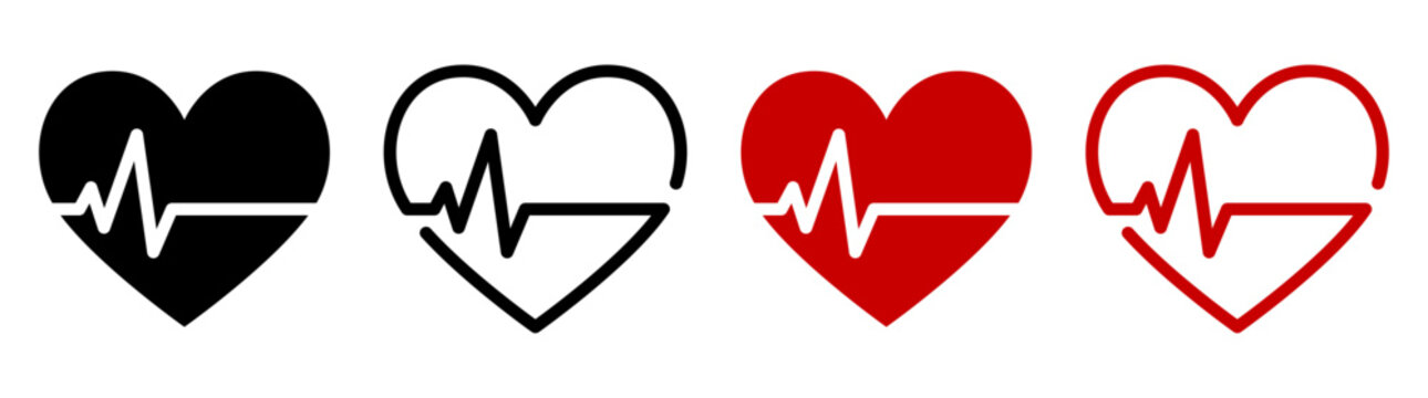 黒と赤のハートに心電図を組み合わせたシンプルな医療アイコン
