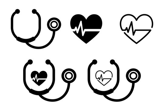 聴診器とハートの心電図マークを組み合わせたシンプルな医療アイコン