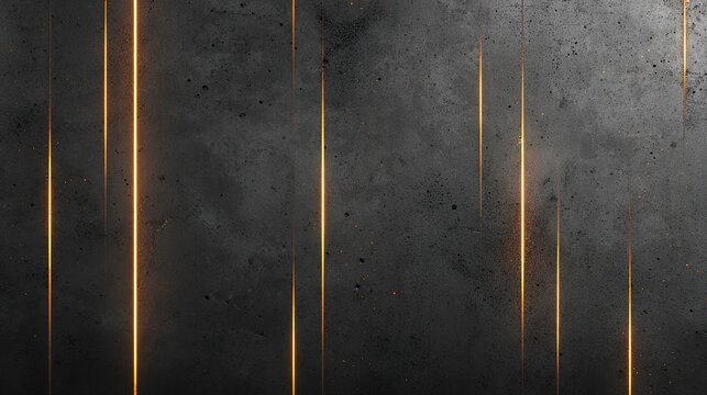 Golden Lines on Textured Wall: A dramatic abstract composition featuring vertical golden light lines against a dark, textured concrete wall, creating a modern and sophisticated backdrop.