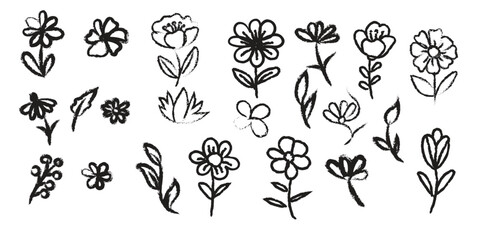 Obraz premium A collection of hand drawn floral sketches featuring various simple flower and leaf designs