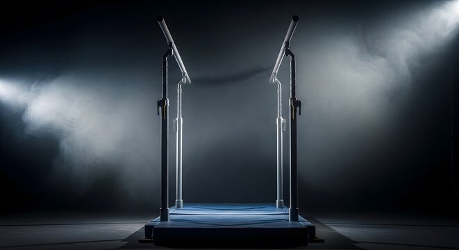 Professional Gymnastic Parallel Bars Under Dramatic Spotlight.