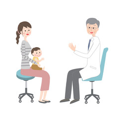 Obraz premium 赤ちゃんを連れて病院を受診する女性