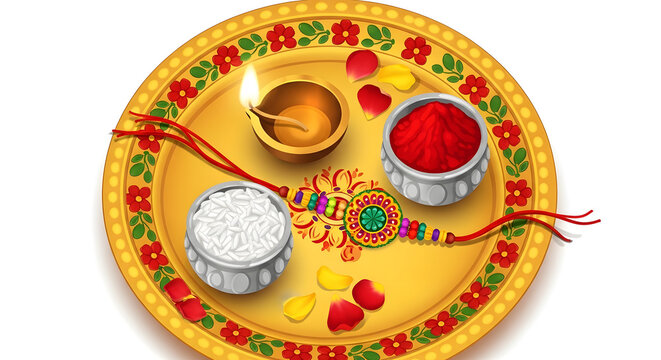 Raksha Bandhan Pooja Thali with Rakhi and Diyas.