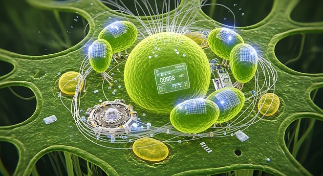 Cellular structure with organelles and nucleus.