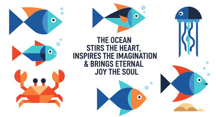 Colorful Geometric Sea Life and Inspirational Quote © Sangu