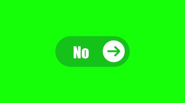 Simple green user interface toggle switch displaying the word no with an arrow overlayed on chromakey green