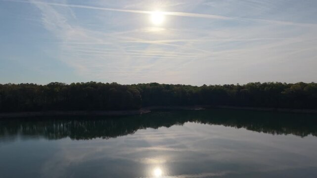 Aerial drone flyover of Norris Lake in Tennessee 