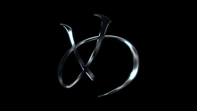 Silver metallic Japanese Hiragana "め". Alpha channel. Serif font. seamless loop video