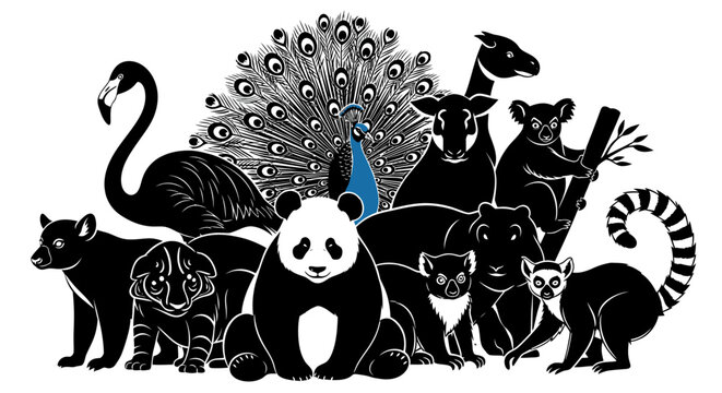 Black and white panda bear animal.