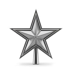 Obraz premium A metallic star object stands on a cylindrical base against a white background.