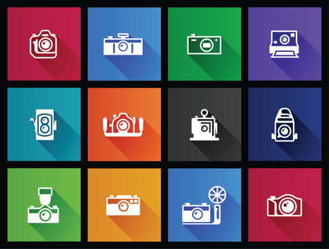 Camera icons in long shadows color style