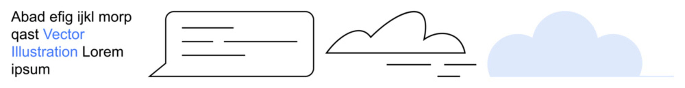 Cloud computing, networking, communication, data storage, information exchange, connectivity. Minimalist visuals with cloud shapes and a speech bubble. Cloud computing and networking concept