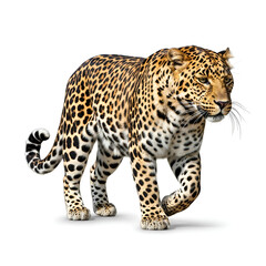 Fototapeta premium Majestic leopard walking in natural habitat with detailed spotted fur and focused expression