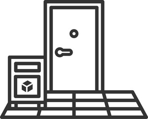 玄関先においた、宅配ボックスのアイコン（線画）のイラスト © R-DESIGN