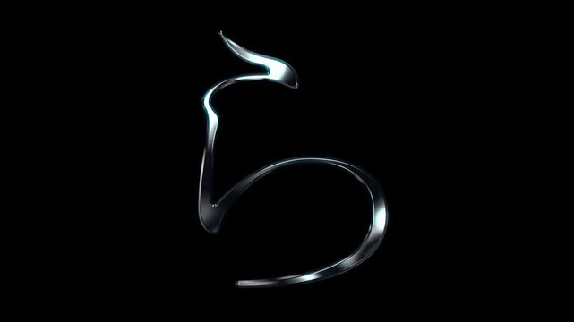 Silver metallic Japanese Hiragana "ら". Alpha channel. Serif font. seamless loop video