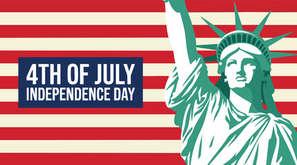 Obraz premium Patriotic 4th of July Independence Day vector illustration featuring the Statue of Liberty on a red and white striped background.
