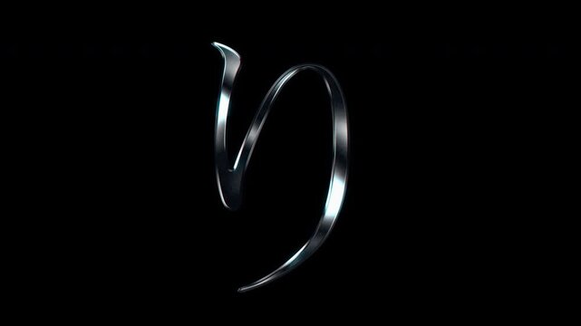 Silver metallic Japanese Hiragana "り". Alpha channel. Serif font. seamless loop video