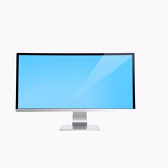 Fototapeta premium Modern blank computer monitor with soft gradient blue screen on white desk for technology and business presentation