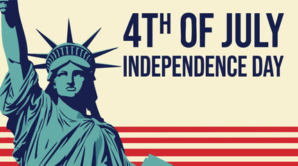 Retro illustration of the Statue of Liberty with American flag stripes celebrating 4th of July Independence Day. © rama coloring studio