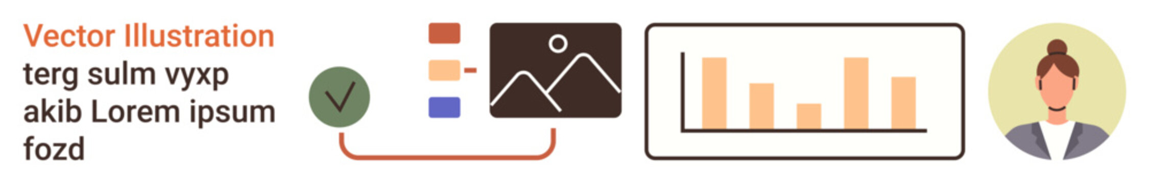 Business analytics, data presentation, user identification, infographics, verification, statistics. Visual features charts, graphs checklist and user icon. Data presentation and user identification