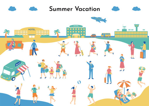 夏の旅行を楽しむ人たち