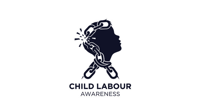 Child Labor Awareness Symbol - Broken Chains Around Child's Head Silhouette