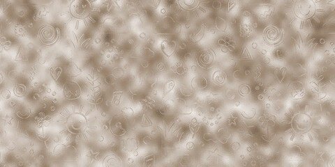 Fototapeta premium Abstract background with metallic texture and doodle icons in beige color