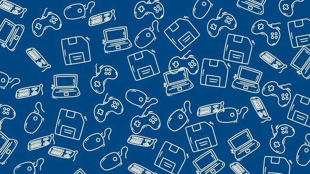 Seamless Technology Pattern Doodle Game Console Disk Retro Computer Mouse