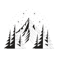 Obraz premium Black and white pine tree silhouettes.