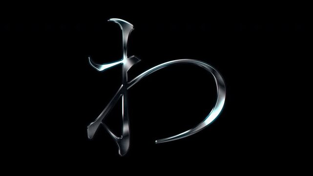 Silver metallic Japanese Hiragana "わ". Alpha channel. Serif font. seamless loop video