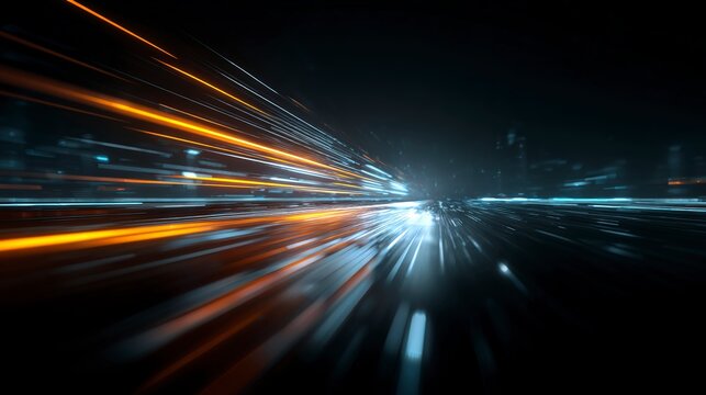Velocity of Light: An abstract representation of speed and motion, featuring dynamic streaks of light across a dark backdrop, symbolizing the relentless march of technological advancement.