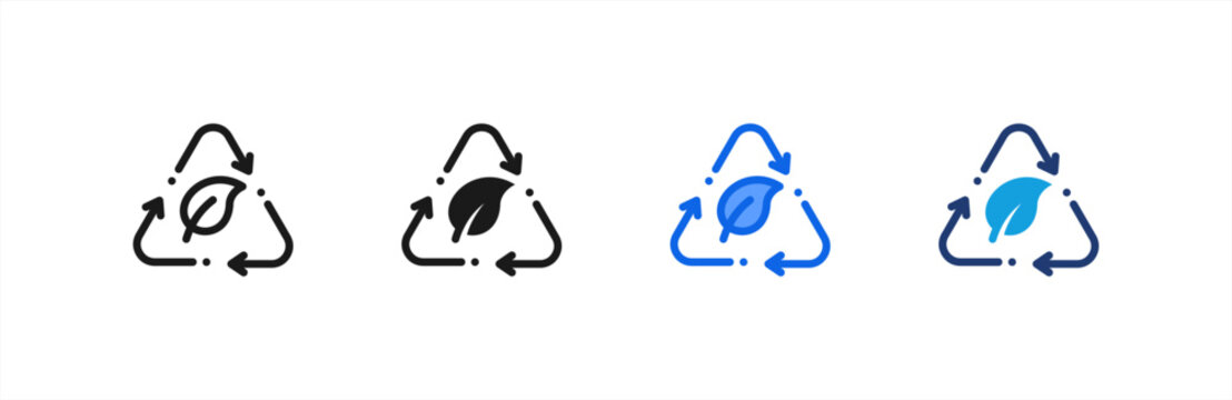 Circular Recycling icon multiple style collection. Vector illustration.